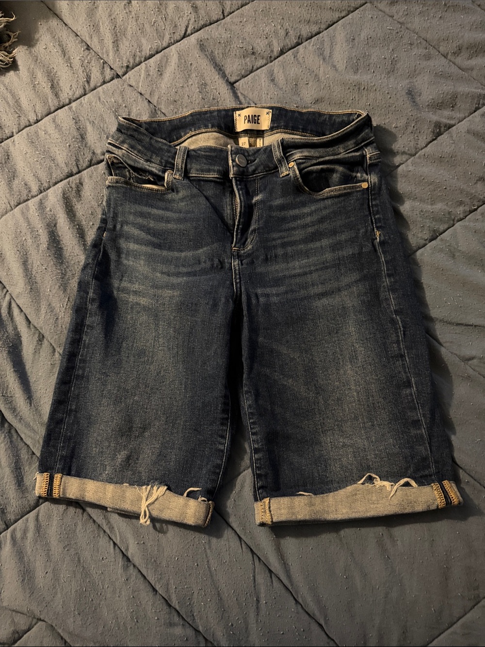 PAIGE Dark Indigo Rolled Cuff Denim Jax knee short
